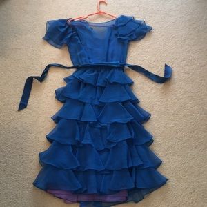 Vintage Tiered Skirt Ruffle Blue Dress